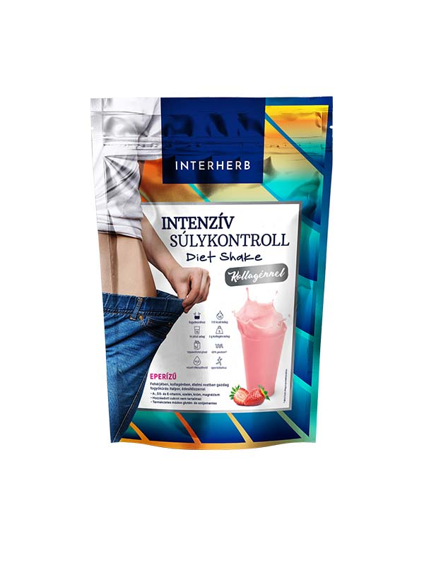 Interherb Intenzív SÚLYKONTROLL Eperízű Diet Shake kollagénnel 528g